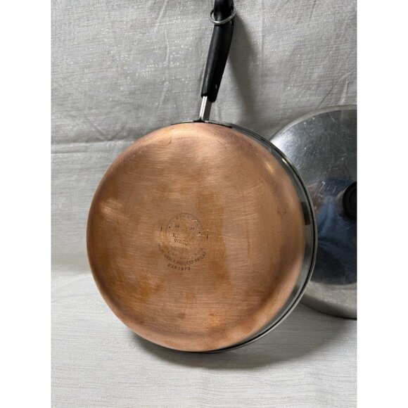 Vintage 1801 Revere Ware Frying Pan 10" Copper Bottom Skillet with Lid 2363973 - Picture 3 of 9